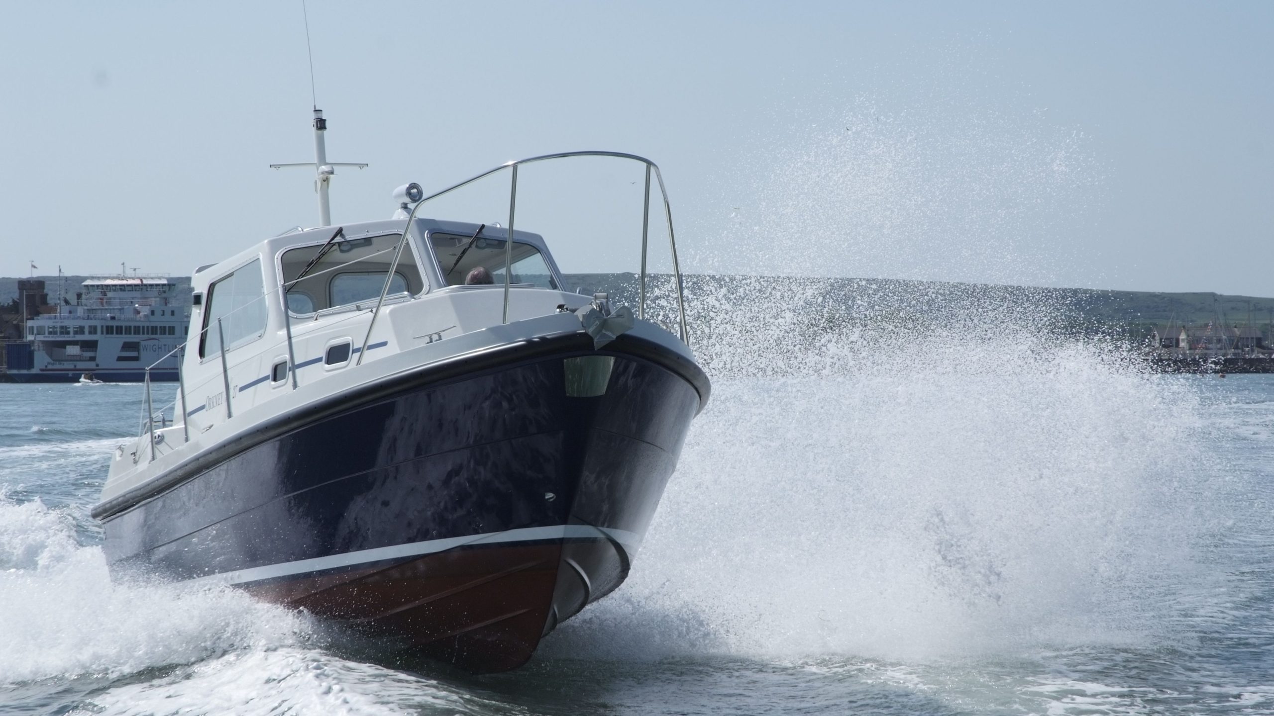 Orkney Pilothouse 27 with innovative Wilks Fendering for Southampton boat show